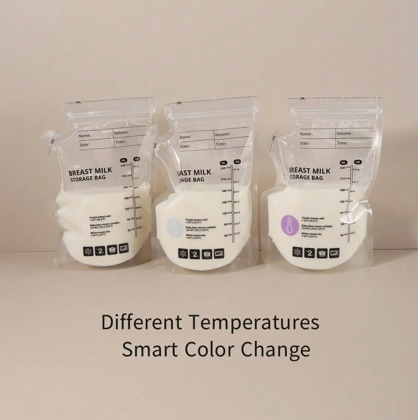 30 Bolsas Almacenamiento Leche Materna 240ml con Sensor de Temperatura 3