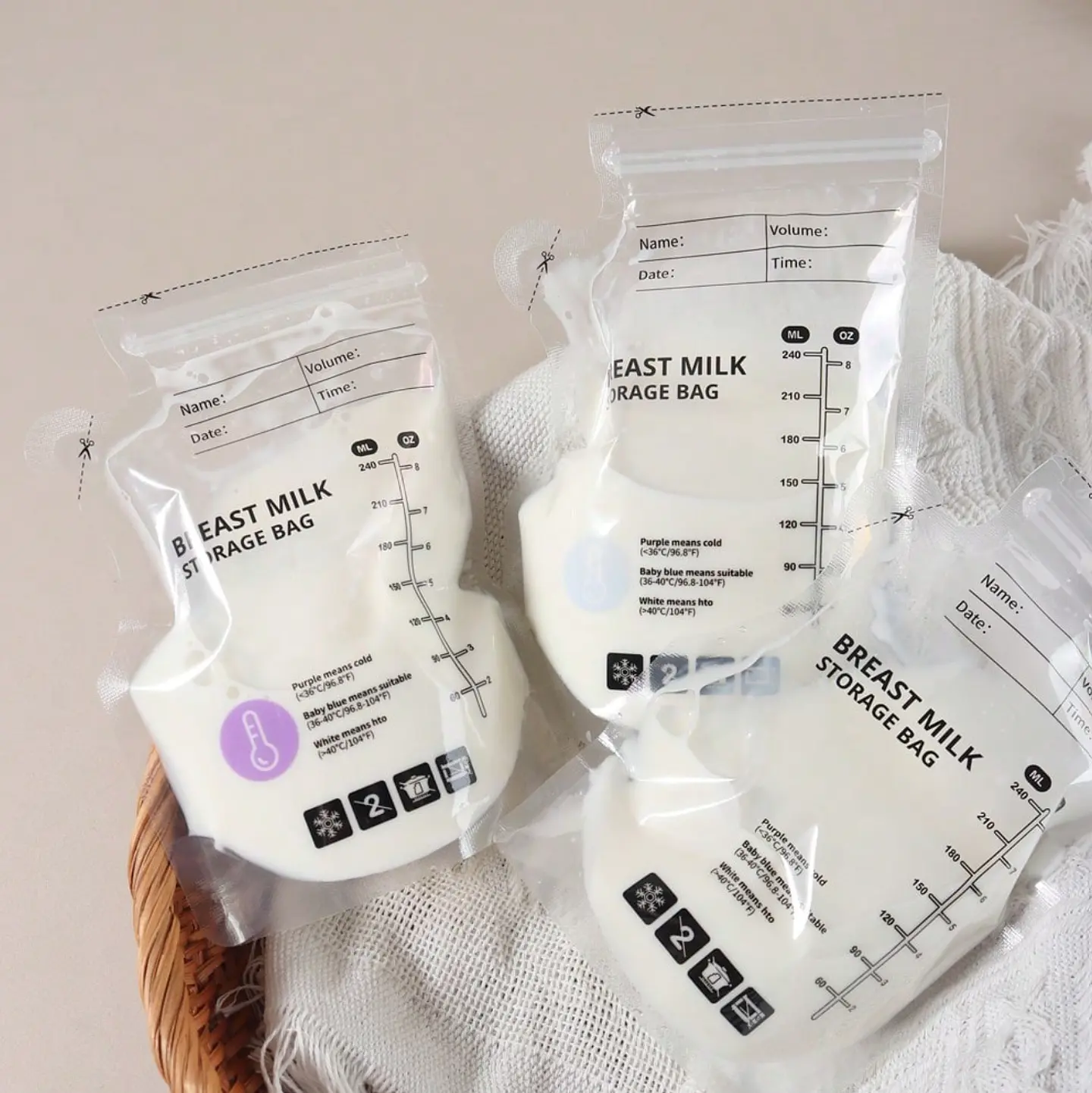 30 Bolsas Almacenamiento Leche Materna 240ml con Sensor de Temperatura 5