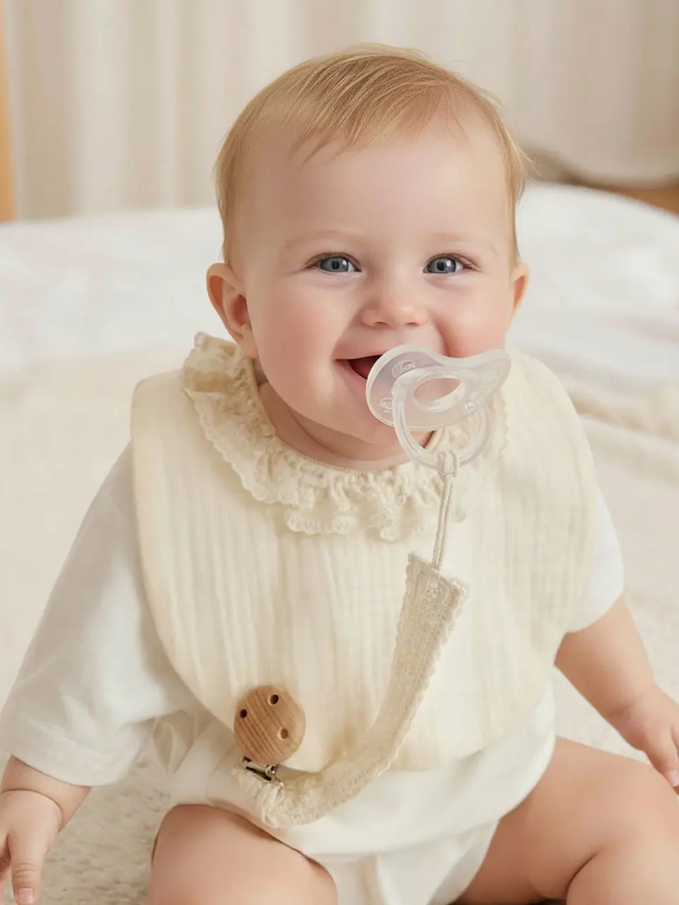 2 Clips de Chupete Bordado Encaje Blanco — Baby Shower Cozy Pixies 5