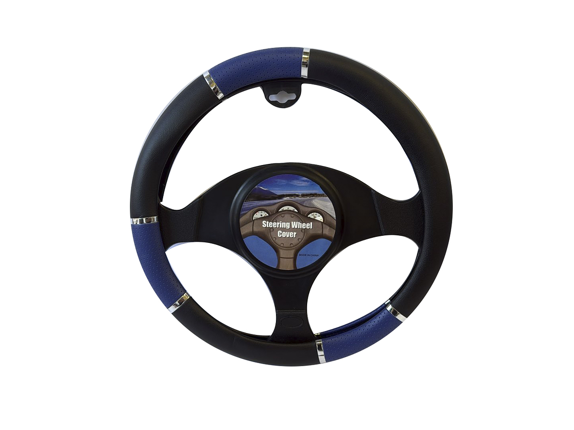 CUBRE VOLANTE NEGRO CON APLICACIONES AZULES 1