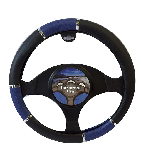 CUBRE VOLANTE NEGRO CON APLICACIONES AZULES