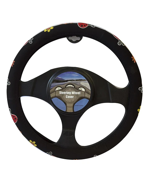CUBRE VOLANTE NEGRO CON MARIPOSAS CHINITAS Y FLORES