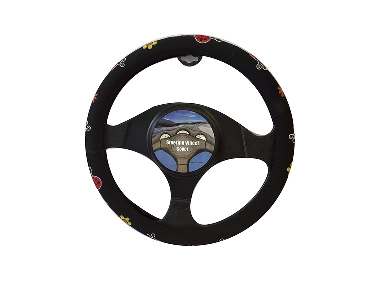 CUBRE VOLANTE NEGRO CON MARIPOSAS CHINITAS Y FLORES 1