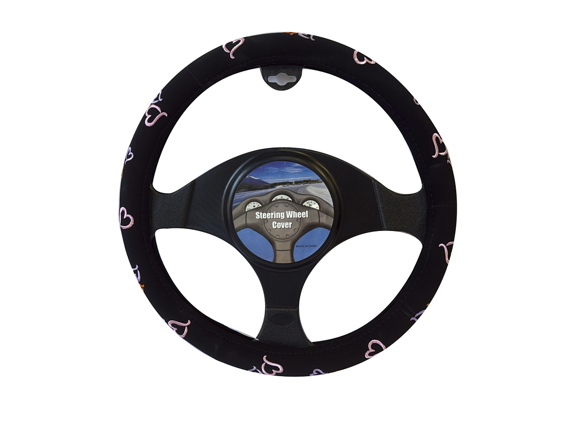 CUBRE VOLANTE NEGRO CON CORAZONES 1