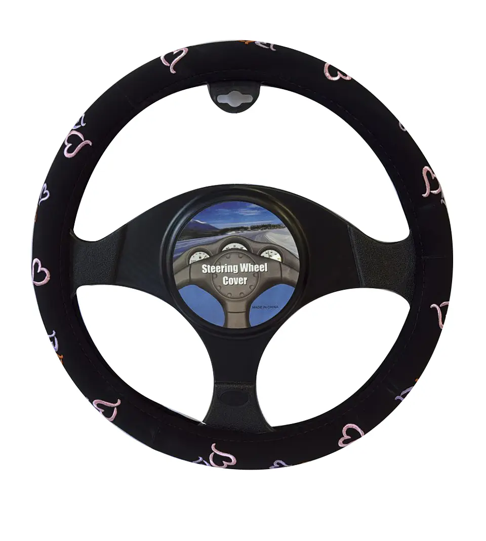 CUBRE VOLANTE NEGRO CON CORAZONES 1