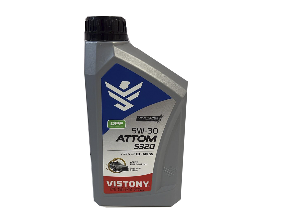 1000570   ACEITE ATTOM S320 SAE 5W30 ACEA C3/API SN 1 LITRO VISTONY **LLEVA 2 O MÁS UNIDADES Y OBTÉN TU DESCUENTO EN EL CARRITO DE COMPRAS**   1