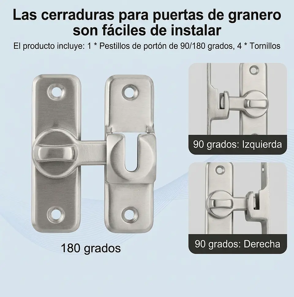 Cerradura Tipo Granero 90° Y 180° Para Puerta Abatible 8