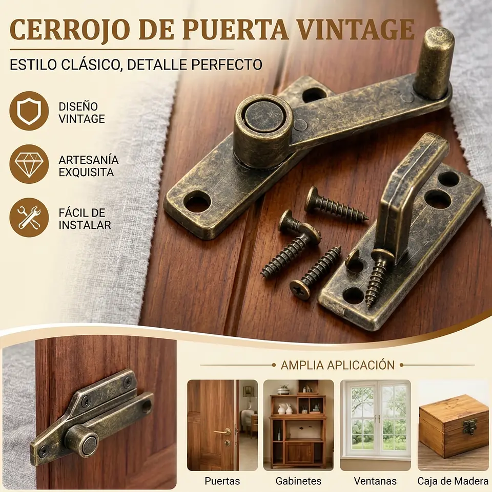 Cerradura Granero Vintage Antiguo 180° 2