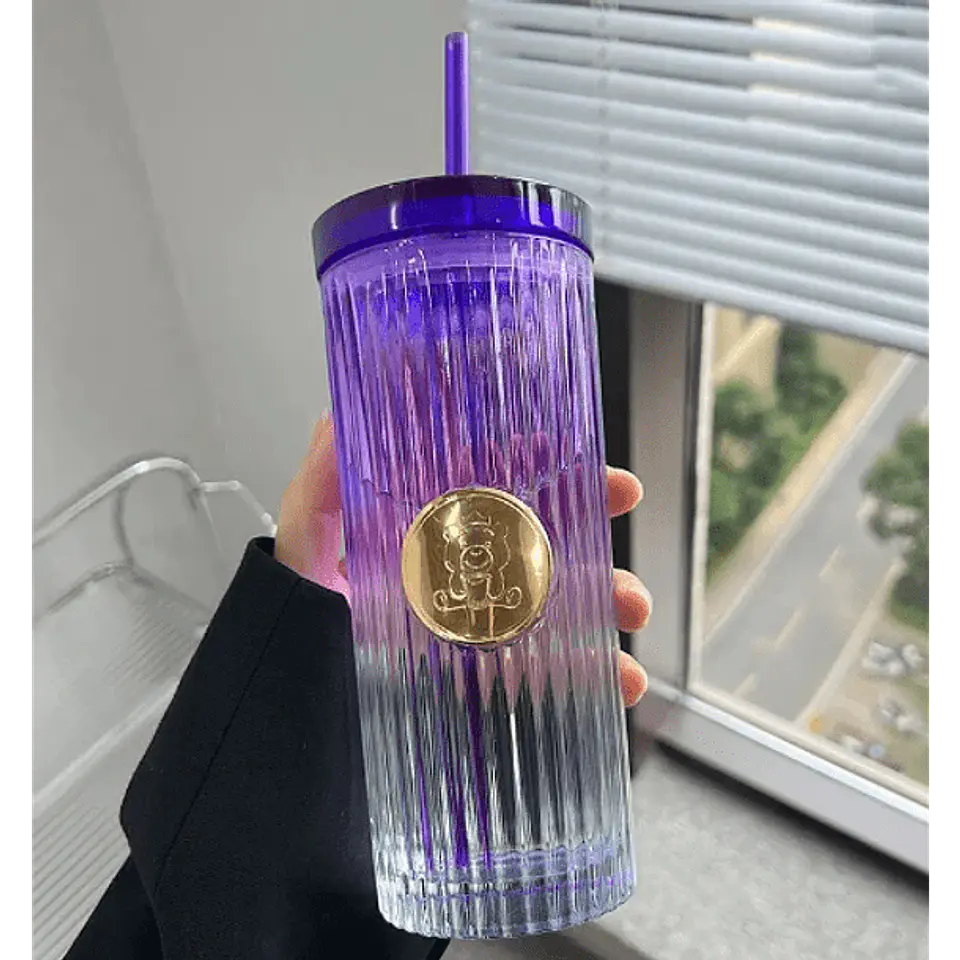 Vaso de vidrio + bombilla 470ML 1