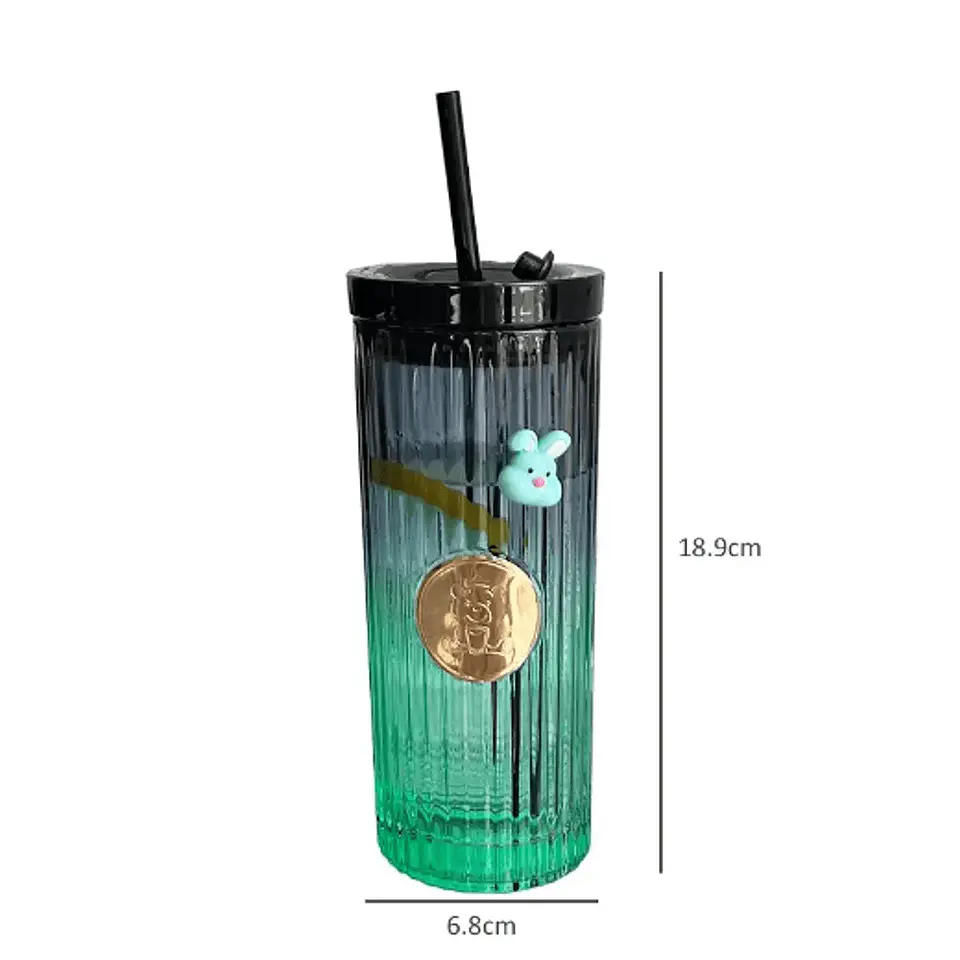 Vaso de vidrio + bombilla 470ML 2