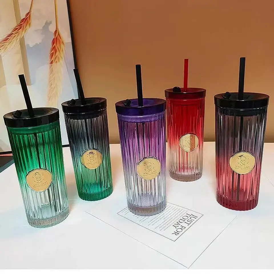 Vaso de vidrio + bombilla 470ML 3