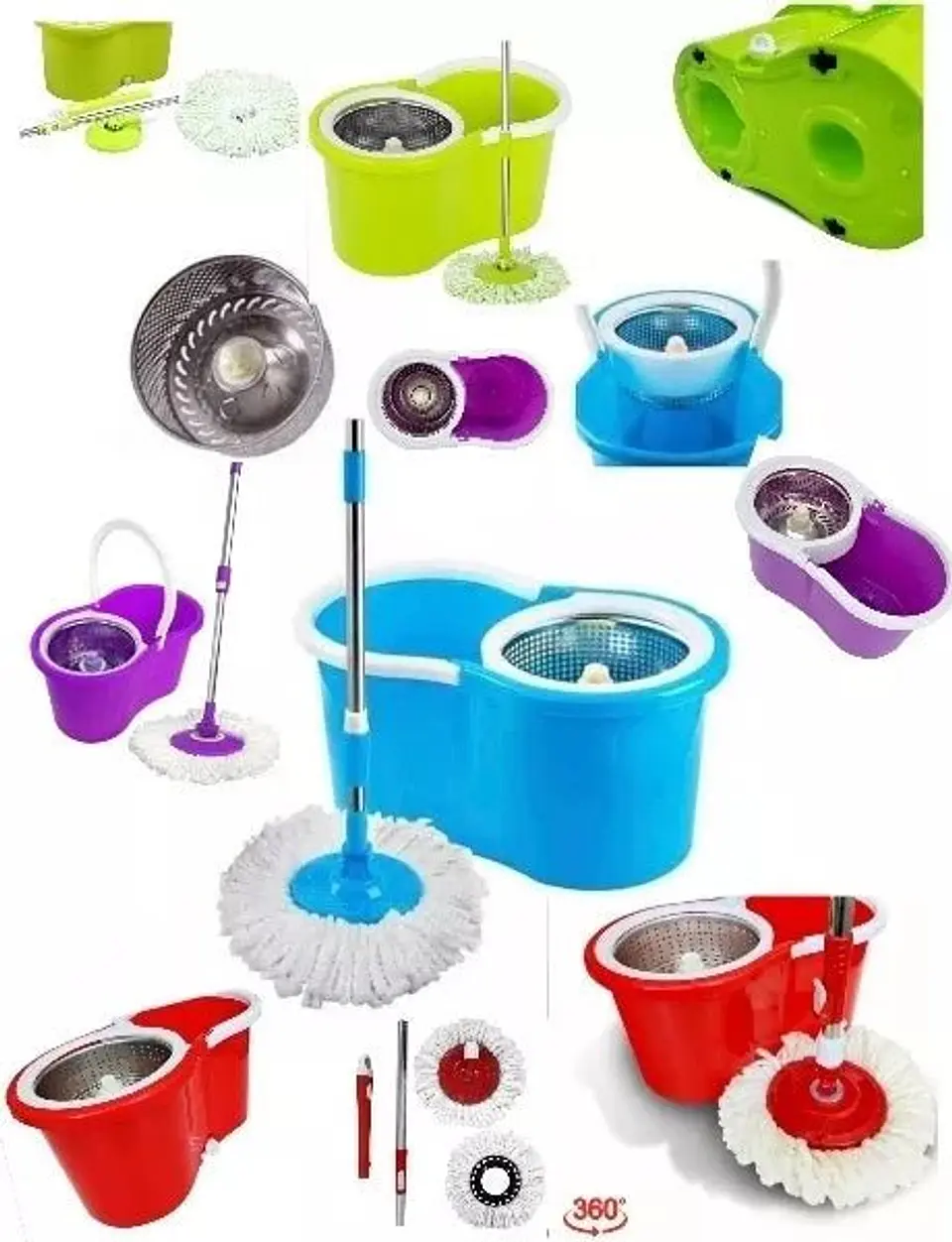 Mopa Giratoria 360° con Canasto de Acero Inoxidable y ruedas 2