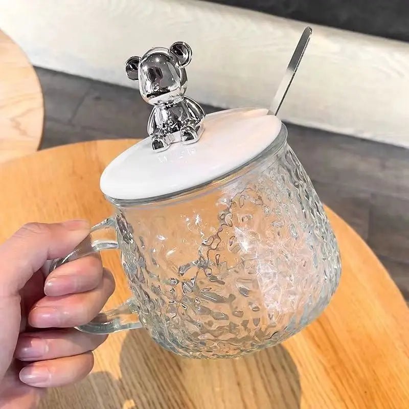 Vaso de vidrio con cuchara decorado con oso 3