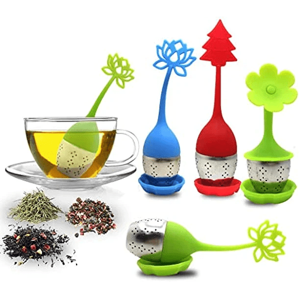 Infusor De Te De Silicona Diseño Hojitas Colores Colador 1