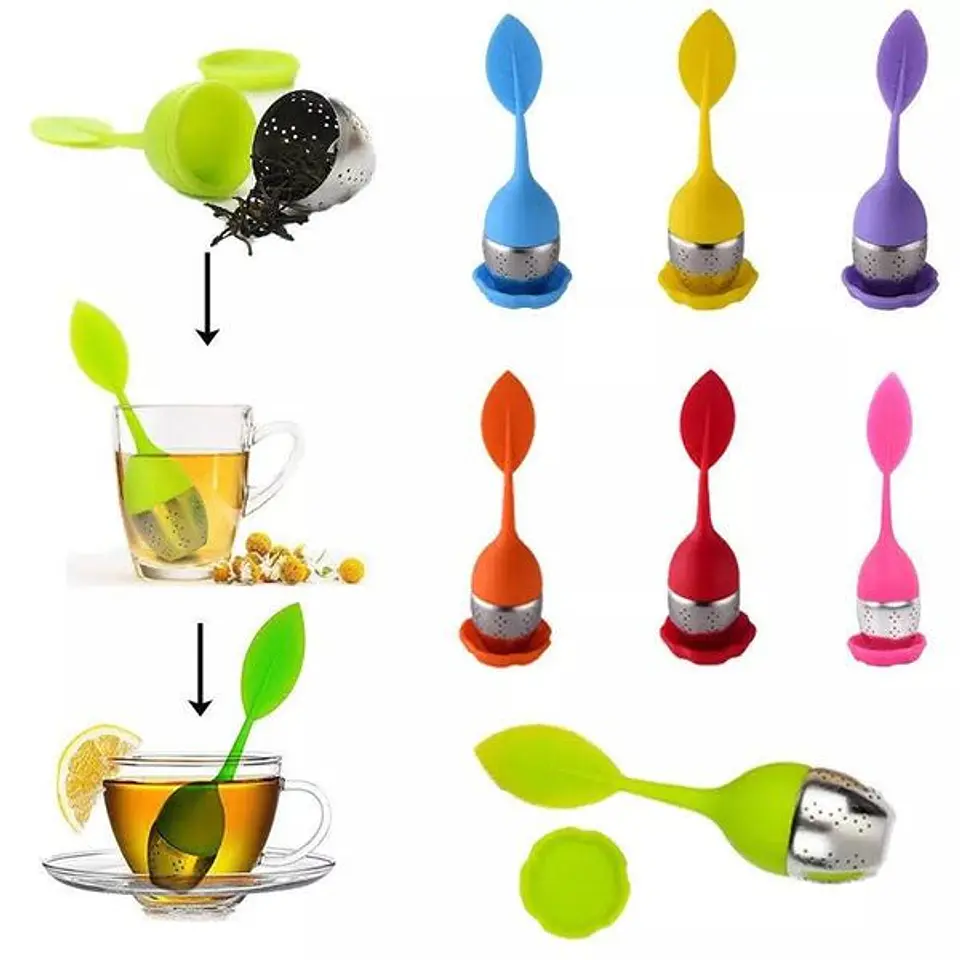 Infusor De Te De Silicona Diseño Hojitas Colores Colador 2