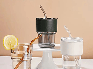 Taza Mug De Vidrio Con Tapa Hermética 400 Ml