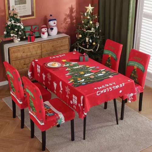 6 Funda de sillas + mantel Navideño 1