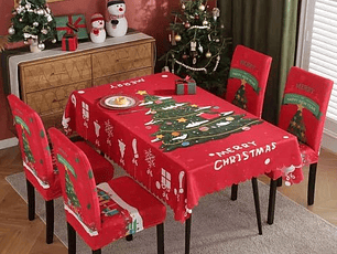 6 Funda de sillas + mantel Navideño