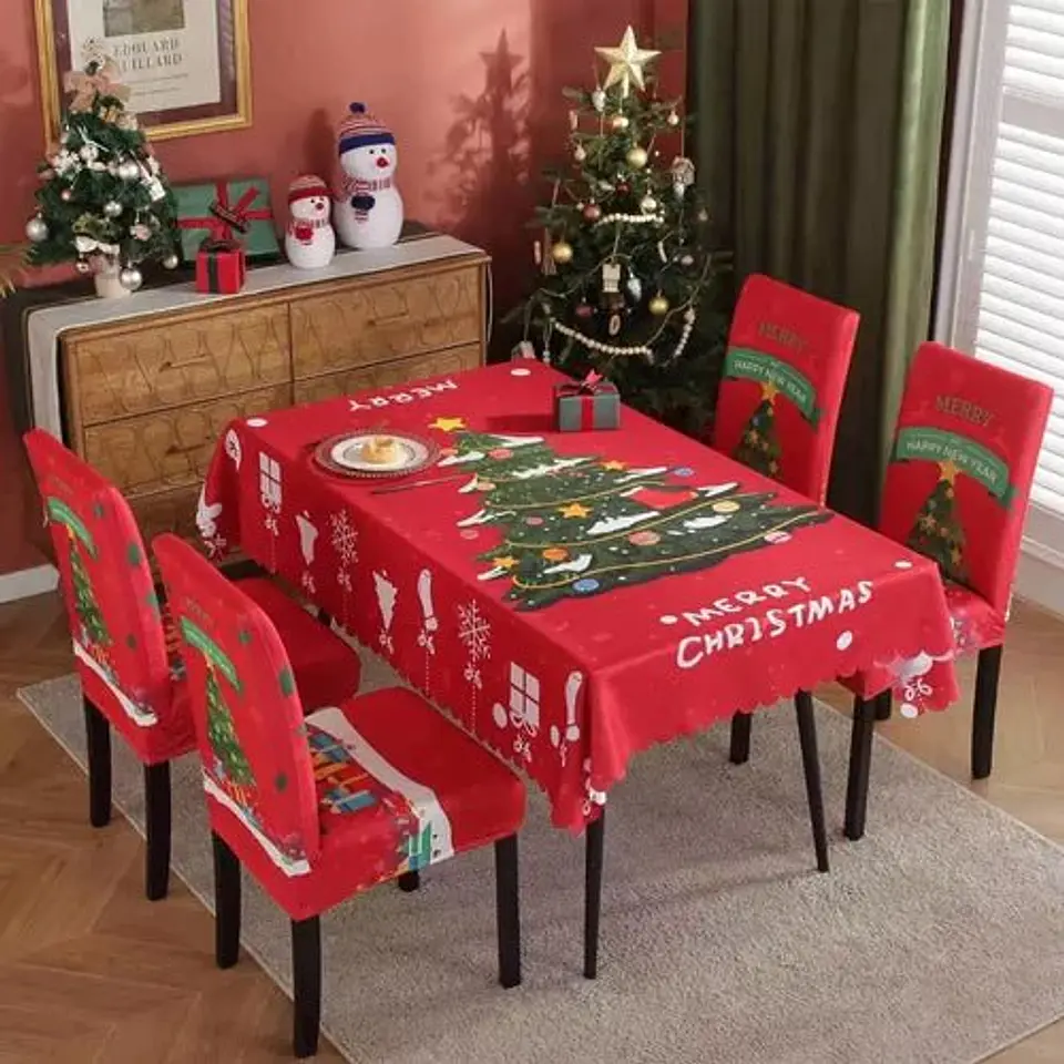 6 Funda de sillas + mantel Navideño 1
