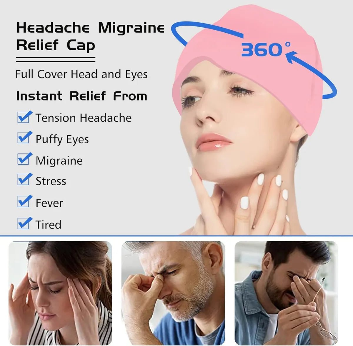 Gorro De Gel Alivio De Migraña Dolor Cabeza Compresa 180° 2