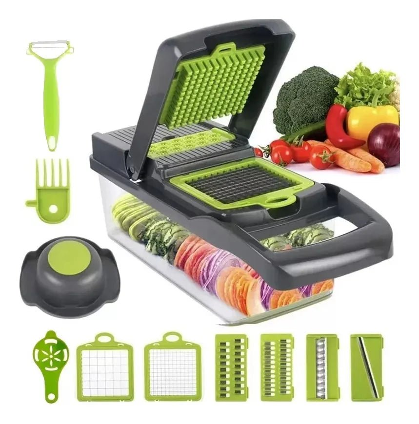 Rayador Picador De Verduras Manual Rallador Picadora 16en1 Color Gris-verde 1