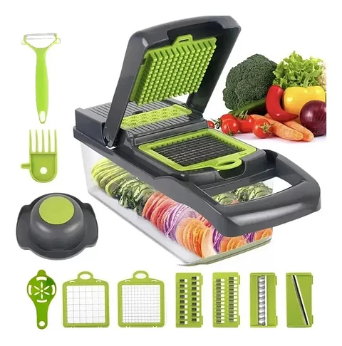 Rayador Picador De Verduras Manual Rallador Picadora 16en1 Color Gris-verde