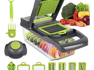 Rayador Picador De Verduras Manual Rallador Picadora 16en1 Color Gris-verde