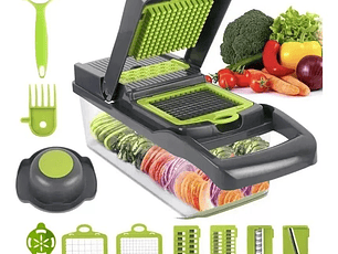 Rayador Picador De Verduras Manual Rallador Picadora 16en1 Color Gris-verde