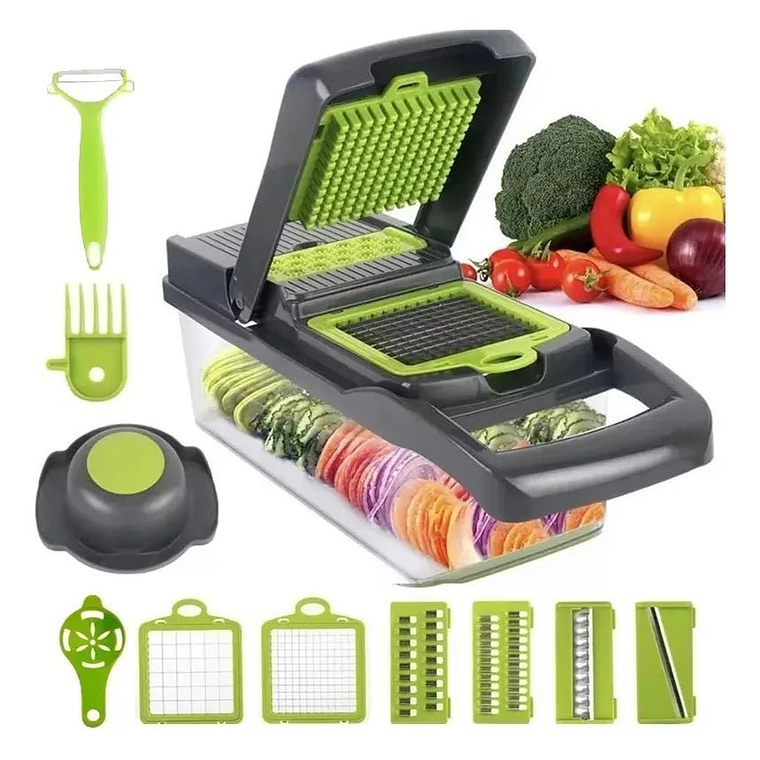 Rayador Picador De Verduras Manual Rallador Picadora 16en1 Color Gris-verde 1