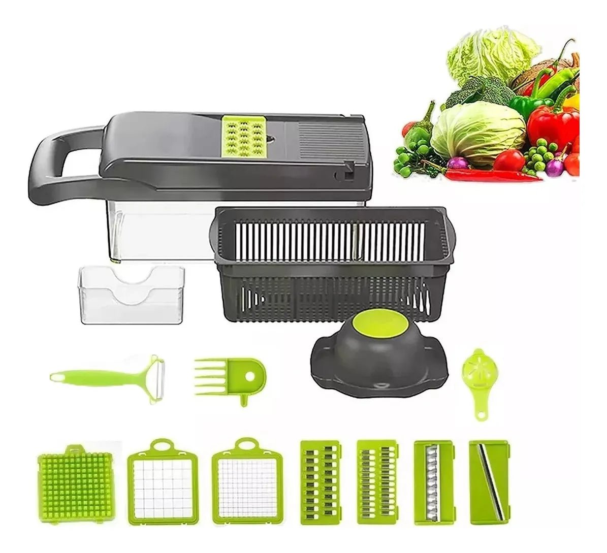 Rayador Picador De Verduras Manual Rallador Picadora 16en1 Color Gris-verde 2
