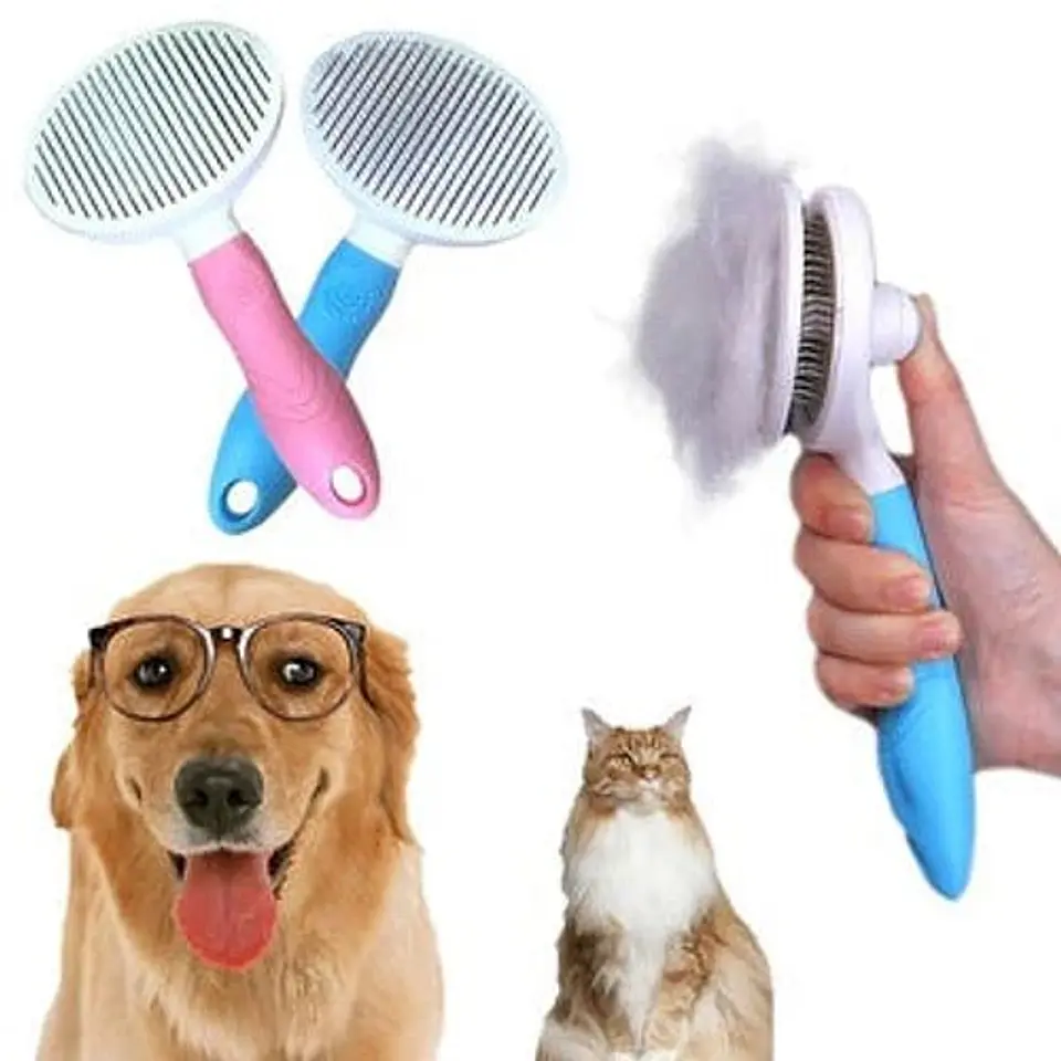 Cepillo Con Boton Quita Pelos Y Antiestrés Para Mascotas 1