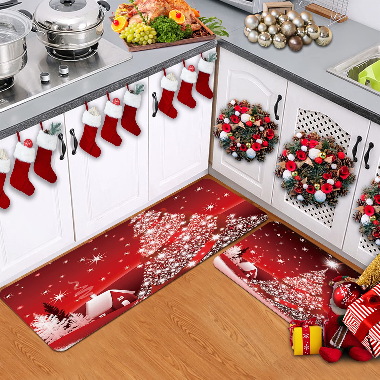Juego de 2 alfombras de cocina de Navidad 1