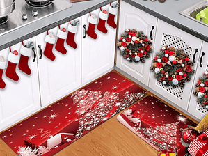 Juego de 2 alfombras de cocina de Navidad