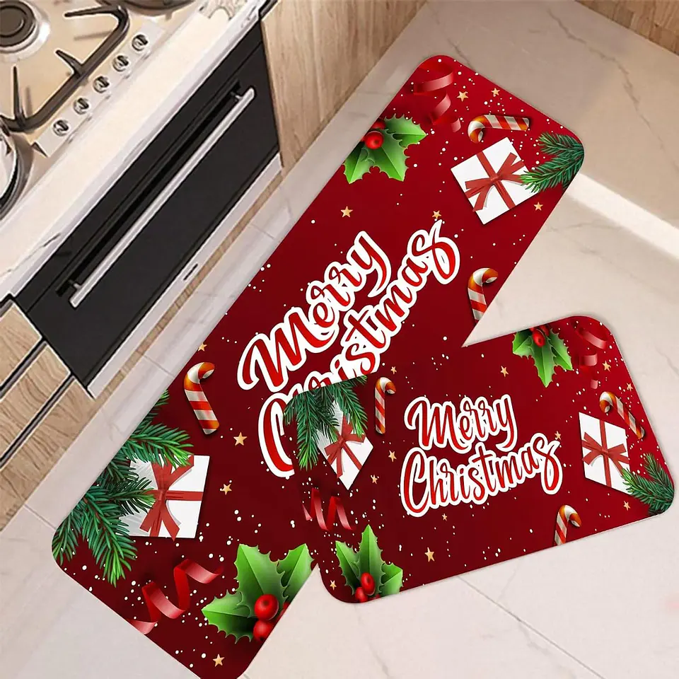 Juego de 2 alfombras de cocina de Navidad 3