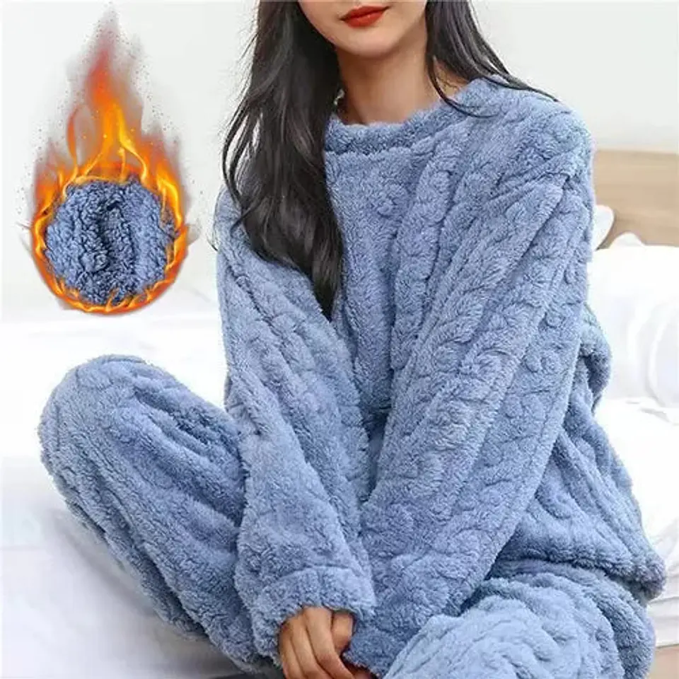 Pijama Conjunto Invierno Mujer Peludo Suave Trenzado 1