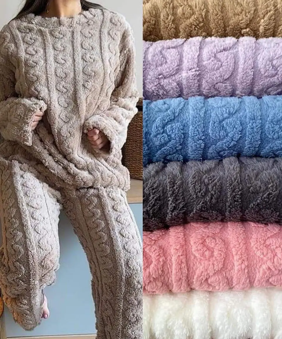 Pijama Conjunto Invierno Mujer Peludo Suave Trenzado 2
