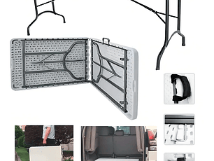 Mesa Plegable Tecnohogar Tipo Maleta 1.80 Camping Resistente Color Blanco