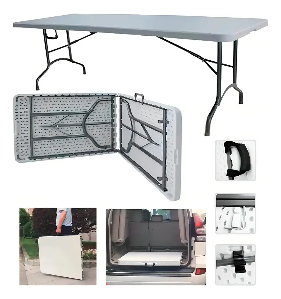 Mesa Plegable Tecnohogar Tipo Maleta 1.80 Camping Resistente Color Blanco 1