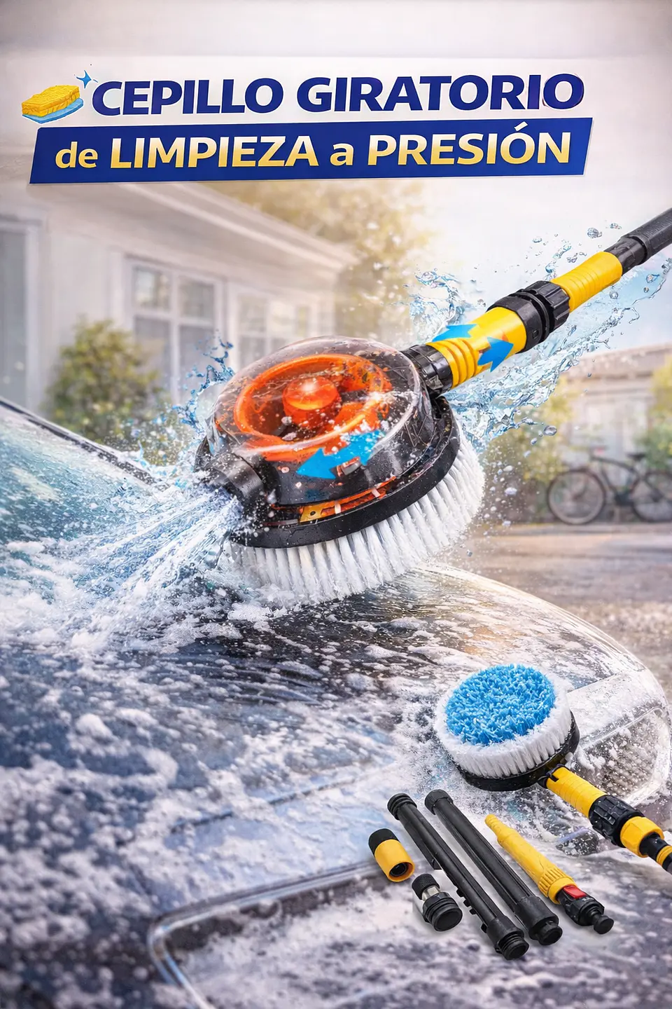Kit Cepillo Limpieza Automático Giratorio Lavado Auto Espuma 1