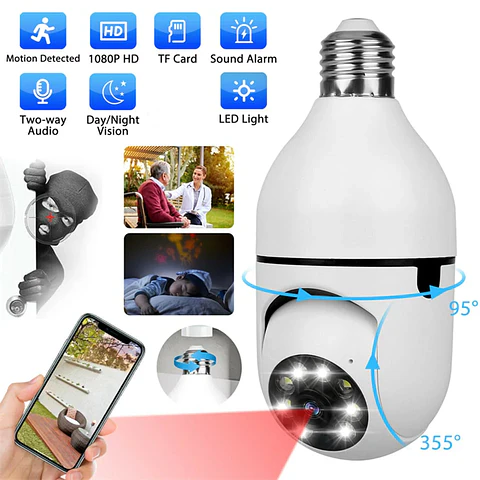 Camara Ampolleta Seguridad 360° Visor Nocturno 1080p 