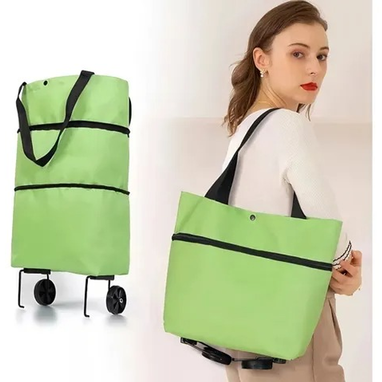Carrito de compras plegable 2 en 1, bolsa de compras plegable con cremallera de dos etapas con ruedas plegable 2