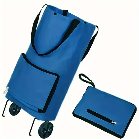 Carrito de compras plegable 2 en 1, bolsa de compras plegable con cremallera de dos etapas con ruedas plegable