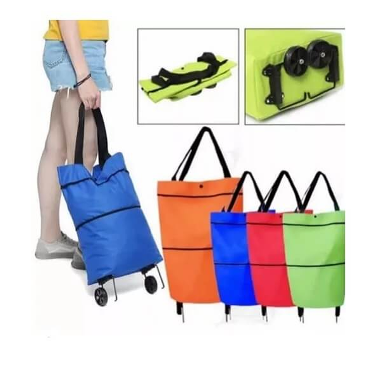 Carrito de compras plegable 2 en 1, bolsa de compras plegable con cremallera de dos etapas con ruedas plegable 4