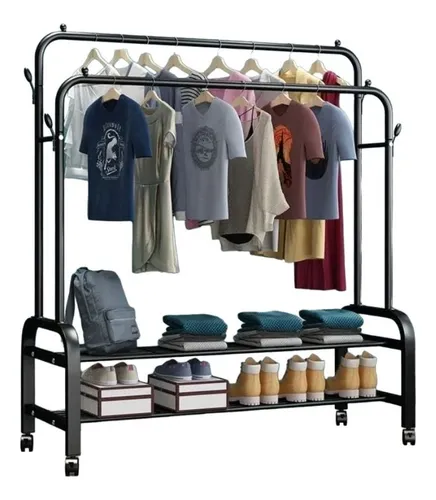 PERCHERO PARA ROPA DE DOBLE BARRA 3 EN 1 CON RUEDAS - Metalico 1