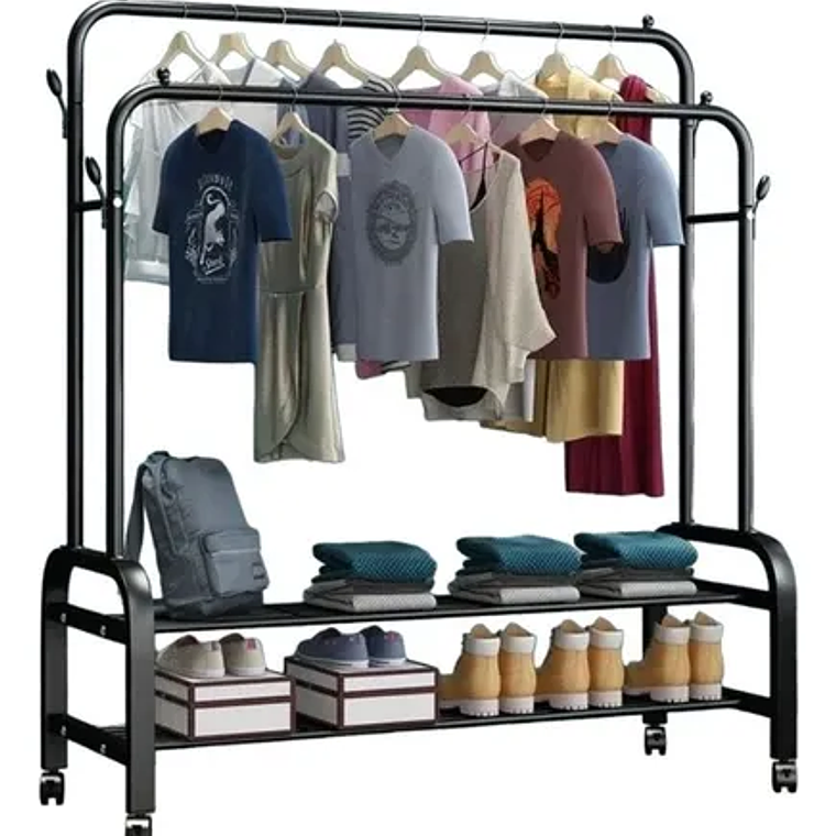 PERCHERO PARA ROPA DE DOBLE BARRA 3 EN 1 CON RUEDAS - Metalico 1