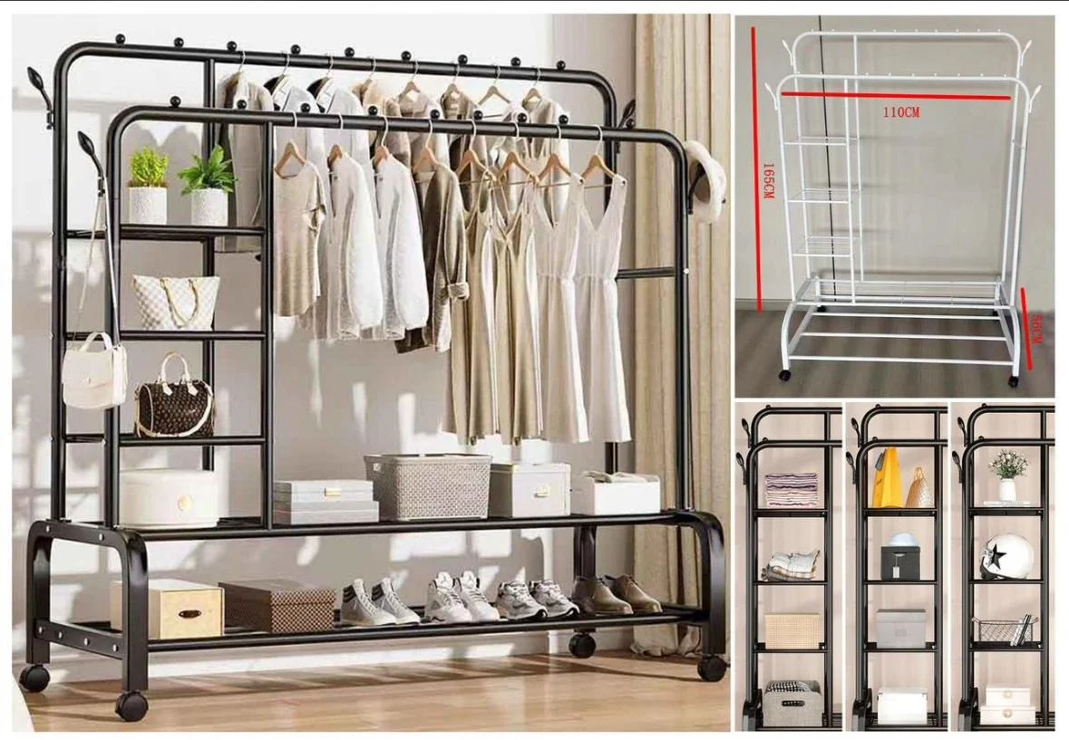 PERCHERO PARA ROPA DE DOBLE BARRA 3 EN 1 CON RUEDAS - Metalico 3