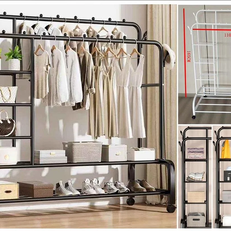 PERCHERO PARA ROPA DE DOBLE BARRA 3 EN 1 CON RUEDAS - Metalico 3