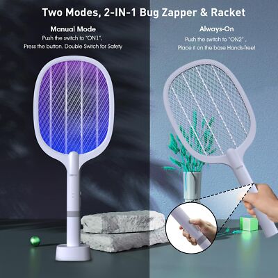 Bug Zapper, 3000 voltios para interiores y exteriores, raqueta eléctrica para matar moscas 2