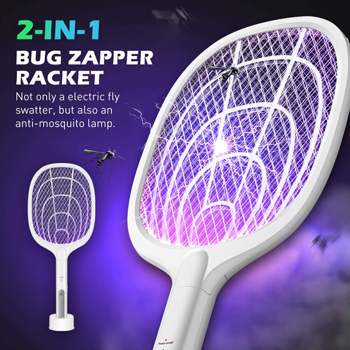 Bug Zapper, 3000 voltios para interiores y exteriores, raqueta eléctrica para matar moscas 1