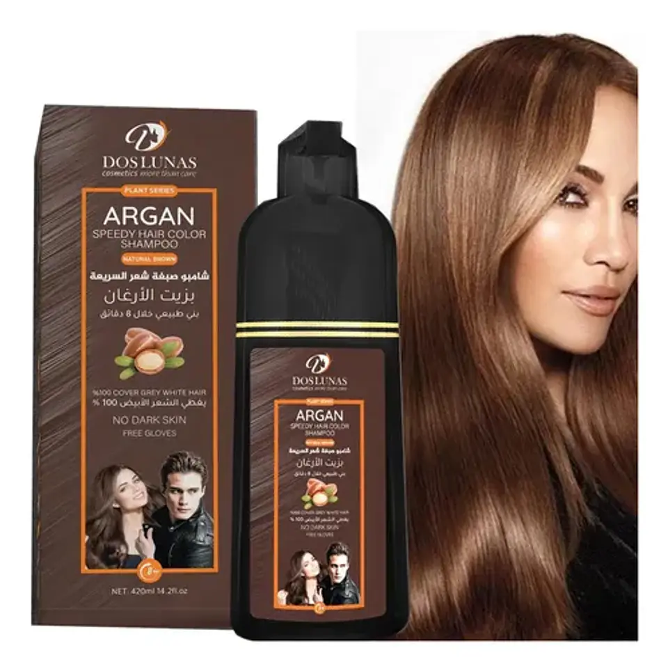 Shampoo Cubre Canas Tinturador Castaño Natural Argan 420ml 4